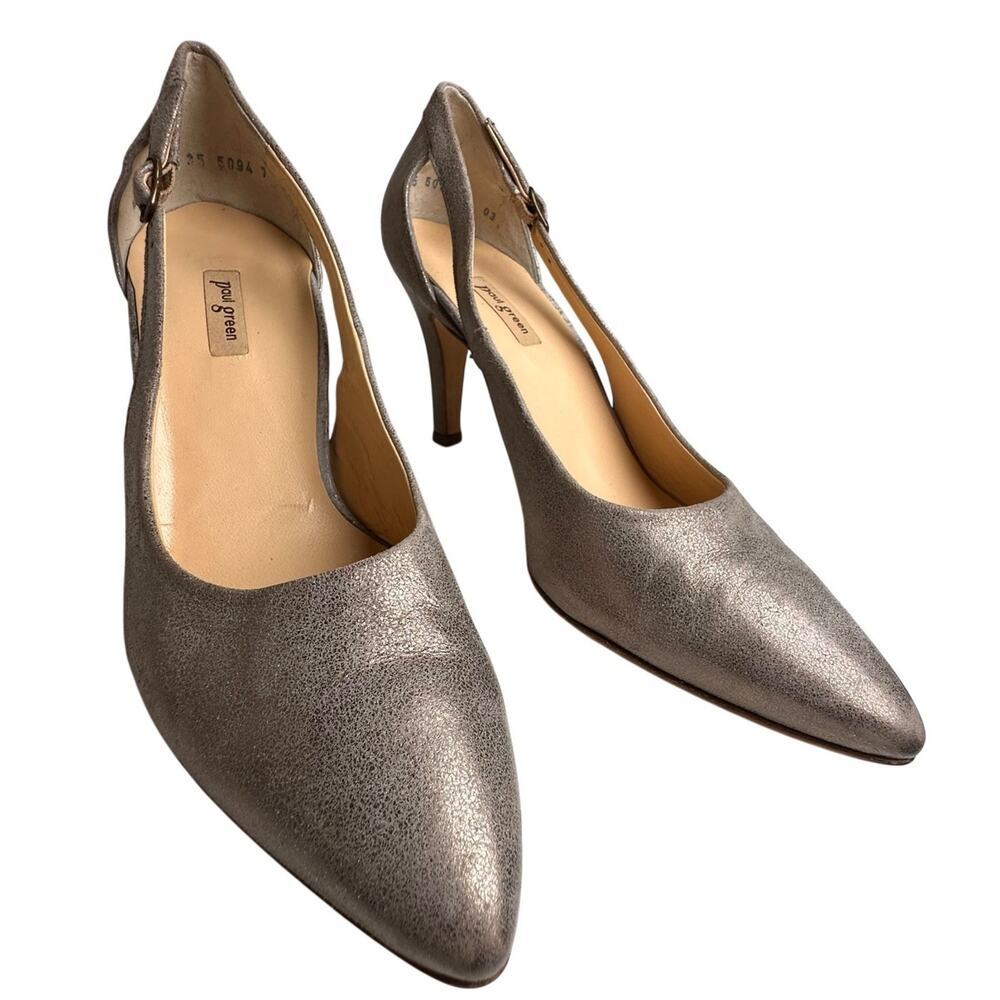 Paul Green Metallic Pewter Pointed-Toe Slingback Heels